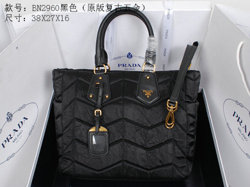 2014 Prada wrinkle nylon fabric tote bag BN2960 black for sale - Click Image to Close
